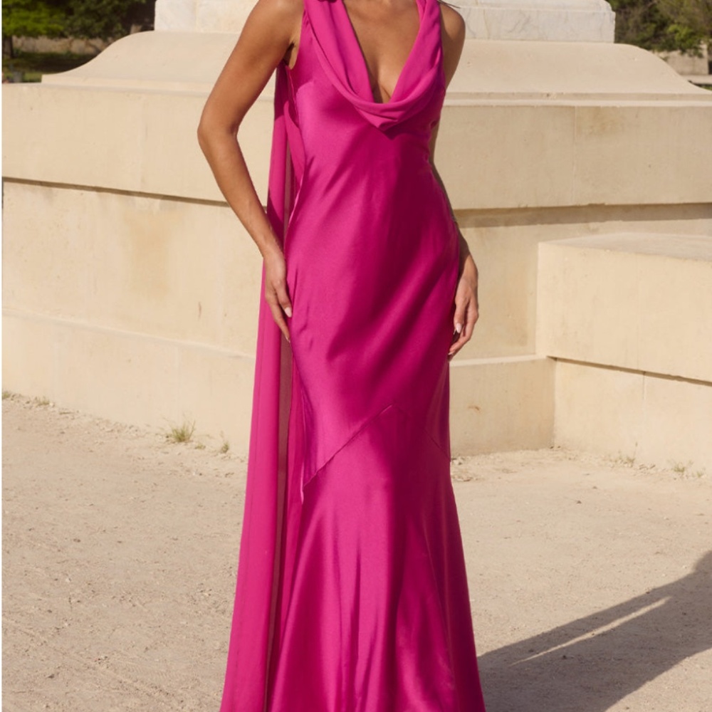 GABRIELLA COWL MAXI DRESS - FUCHSIA